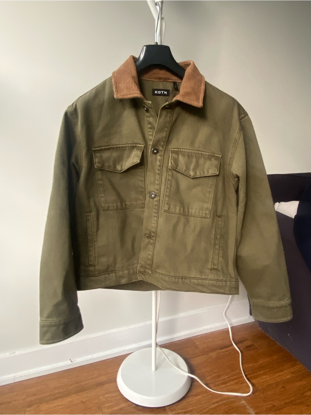 KOTN Olive Field Jacket with Tan Corduroy Collar